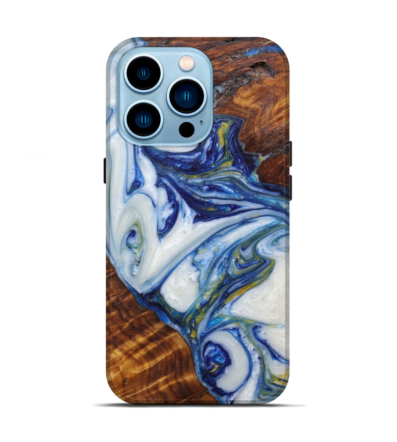 iPhone 14 Pro Wood+Resin Live Edge Phone Case - Hermien (Light Blue, 591756)