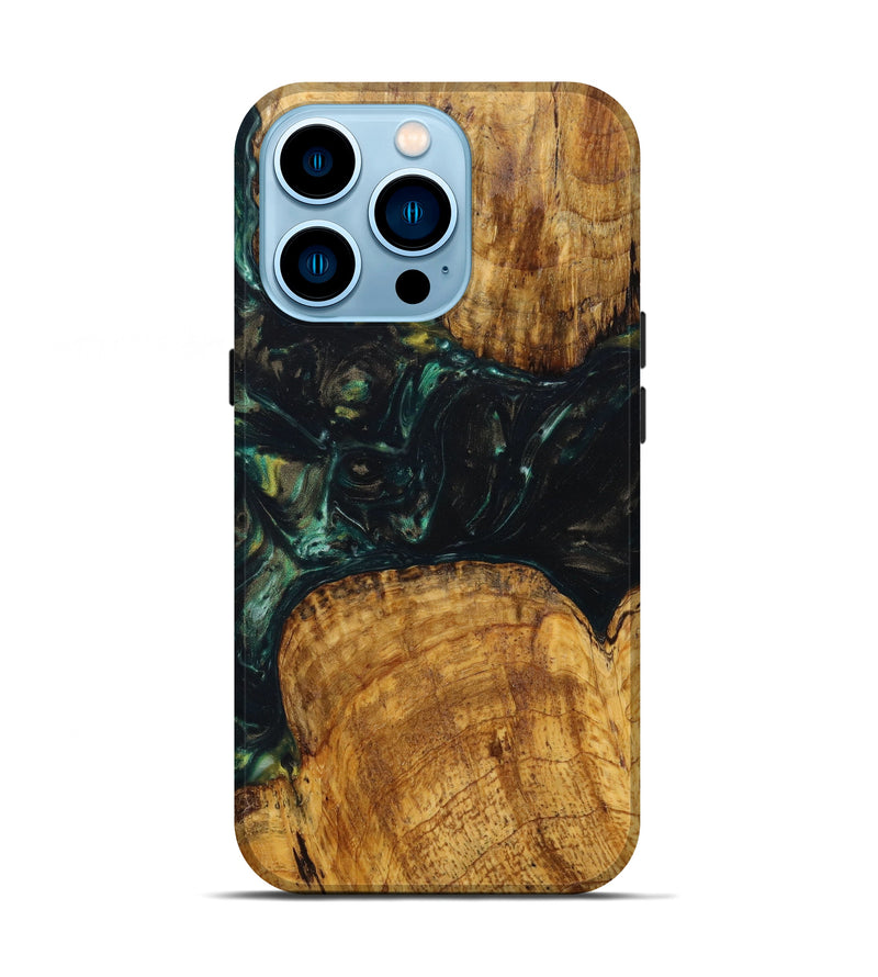 iPhone 14 Pro Wood+Resin Live Edge Phone Case - Mindy (Green, 630848)