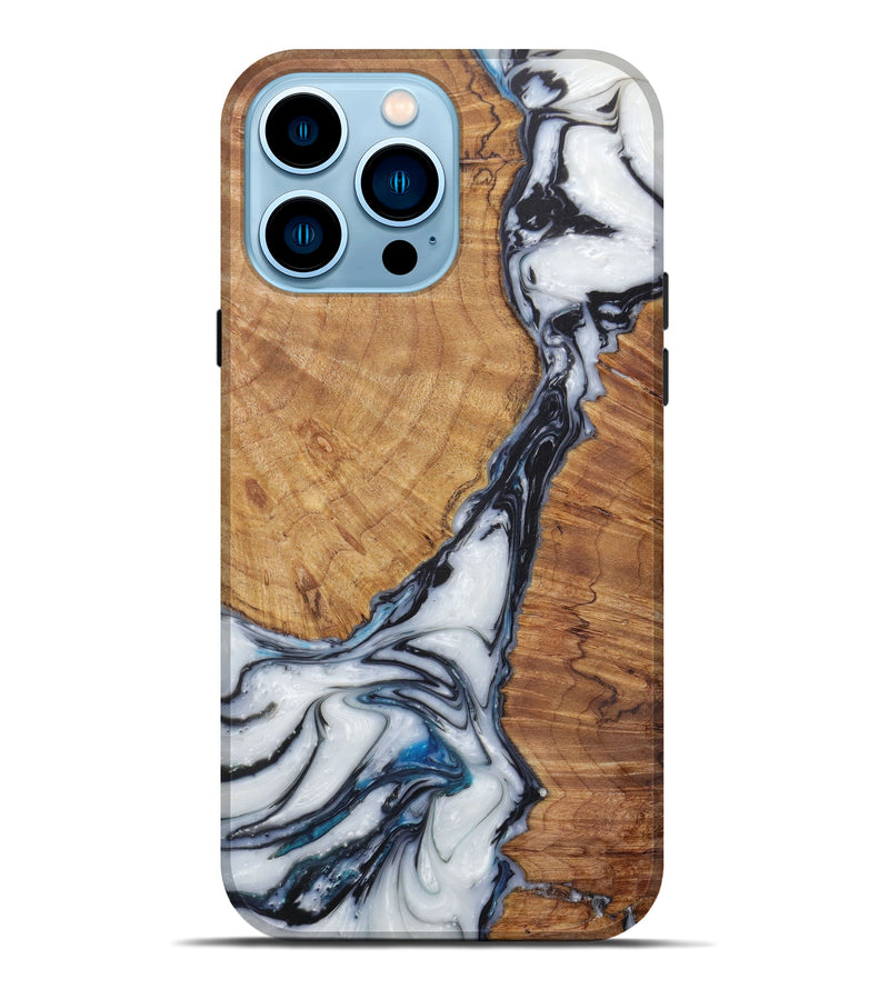 iPhone 14 Pro Max Wood+Resin Live Edge Phone Case - Thea (Black & White, 586730)