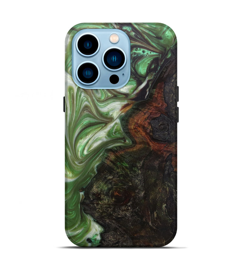 iPhone 14 Pro Wood+Resin Live Edge Phone Case - Lyndel (Dark Green, 601229)