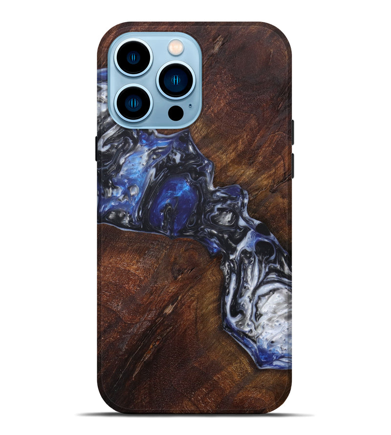 iPhone 14 Pro Max Wood+Resin Live Edge Phone Case - Genna (Dark Blue, 604585)