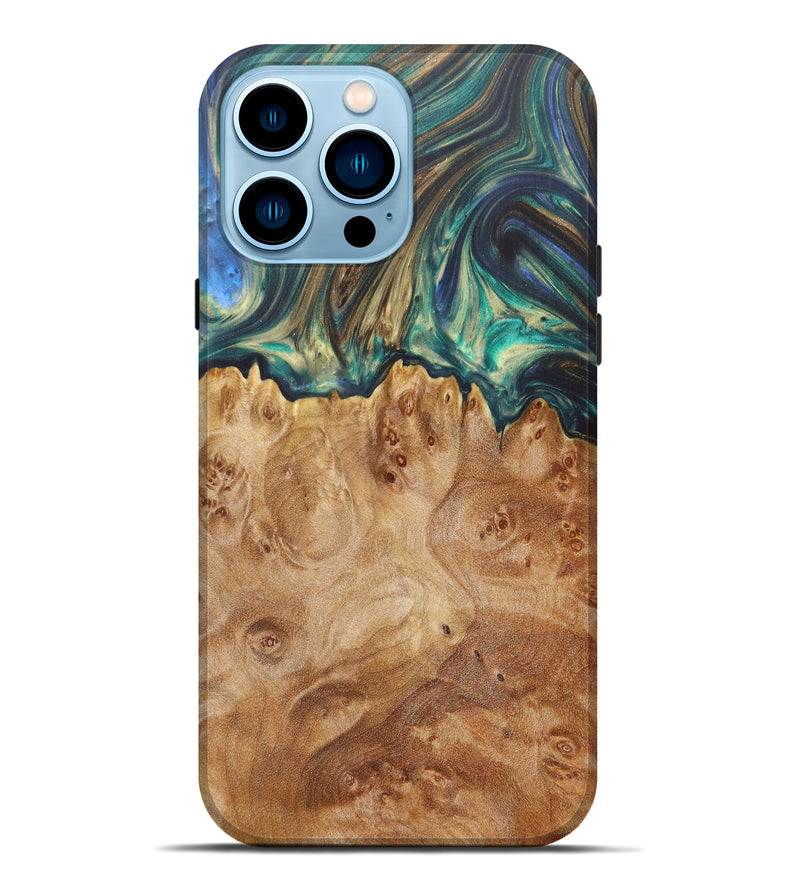 iPhone 14 Pro Max Wood+Resin Live Edge Phone Case - Axel (Dark Green, 616720)