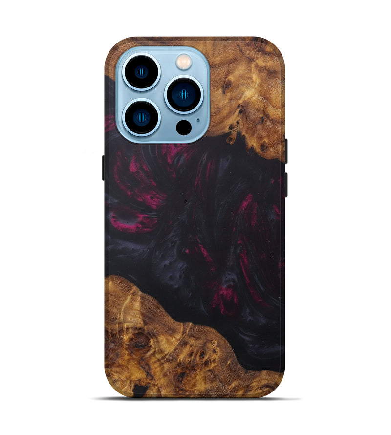 iPhone 14 Pro Wood+Resin Live Edge Phone Case - Atsuo (Pure Black, 604551)