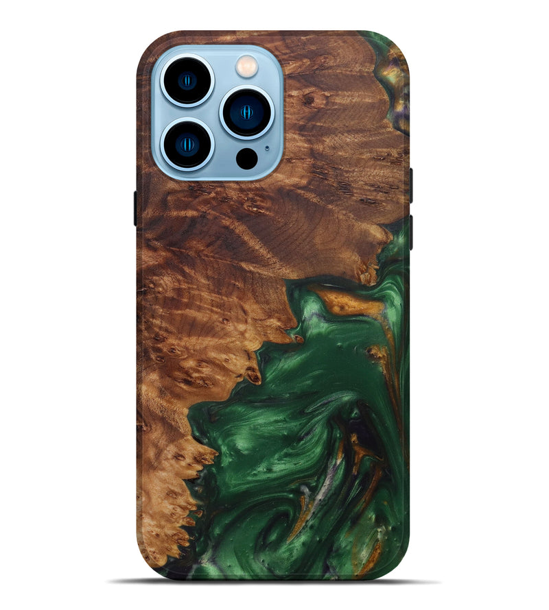 iPhone 14 Pro Max Wood+Resin Live Edge Phone Case - Franka (Dark Green, 594201)