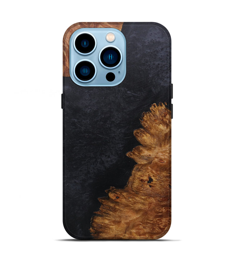 iPhone 14 Pro Wood+Resin Live Edge Phone Case - Sunshine (Pure Black, 591415)