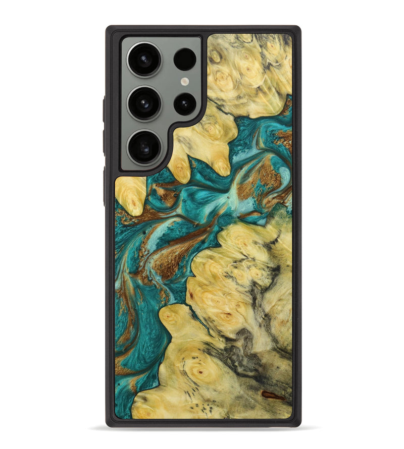 Galaxy S23 Ultra Wood+Resin Phone Case - Philip (Teal & Gold, 644639)