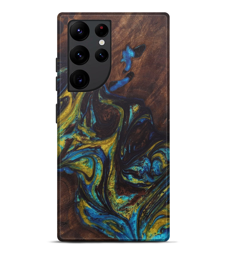 Galaxy S22 Ultra Wood+Resin Live Edge Phone Case - Jemmie (Teal & Gold, 602493)