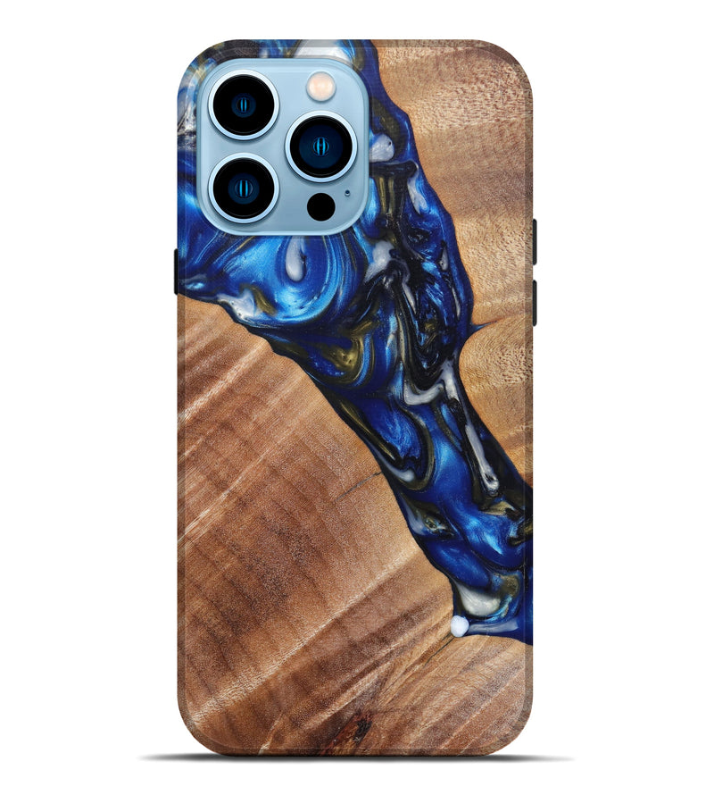 iPhone 14 Pro Max Wood+Resin Live Edge Phone Case - Dakota (Blue, 616700)