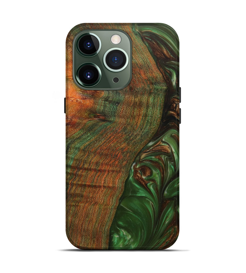 iPhone 13 Pro Wood+Resin Live Edge Phone Case - Gilbert (Dark Green, 619901)