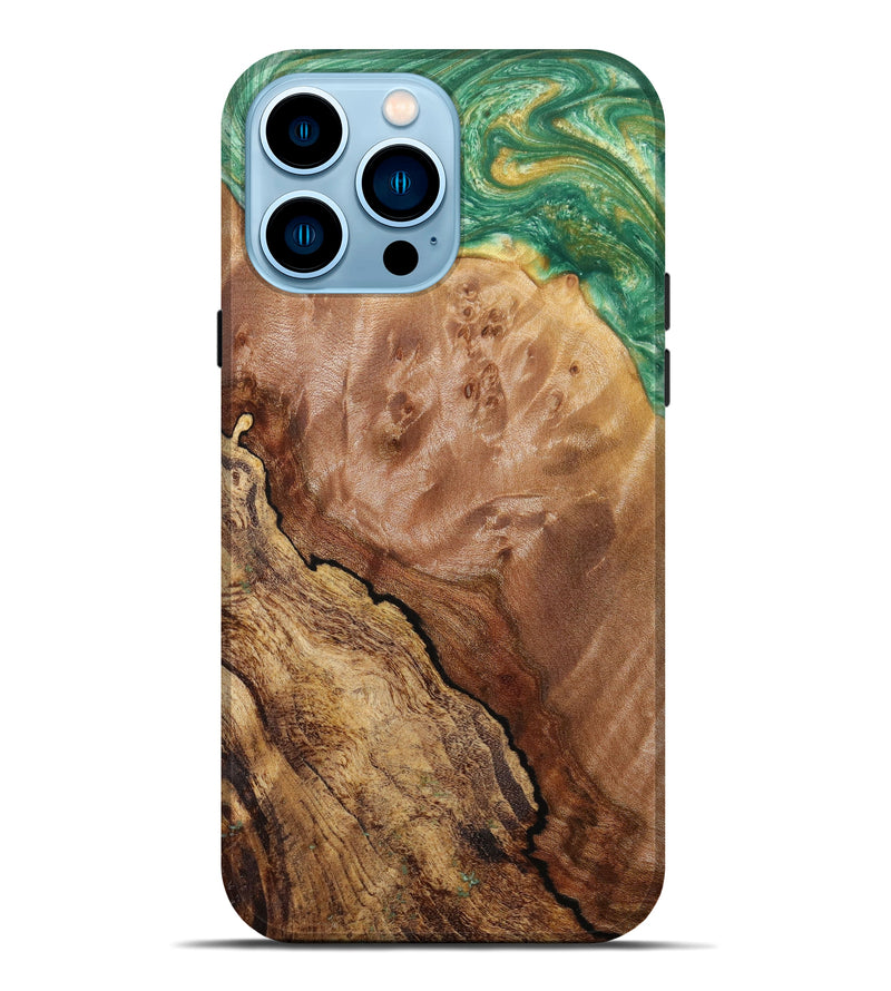 iPhone 14 Pro Max Wood+Resin Live Edge Phone Case - Ariella (Green, 639005)