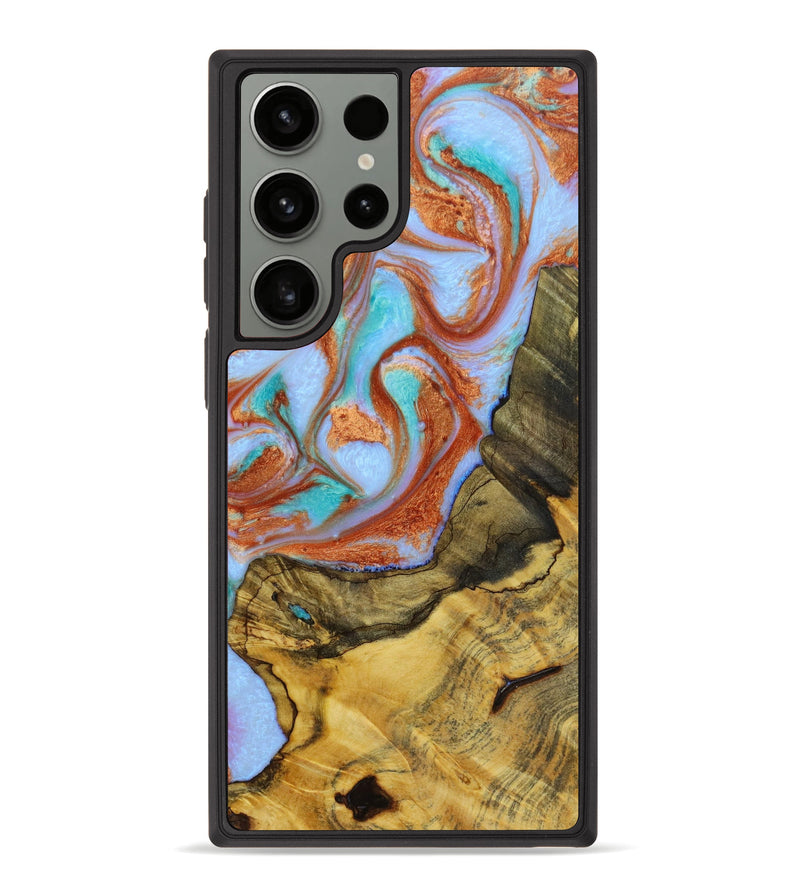 Galaxy S23 Ultra Wood+Resin Phone Case - Asia (Teal & Gold, 622768)