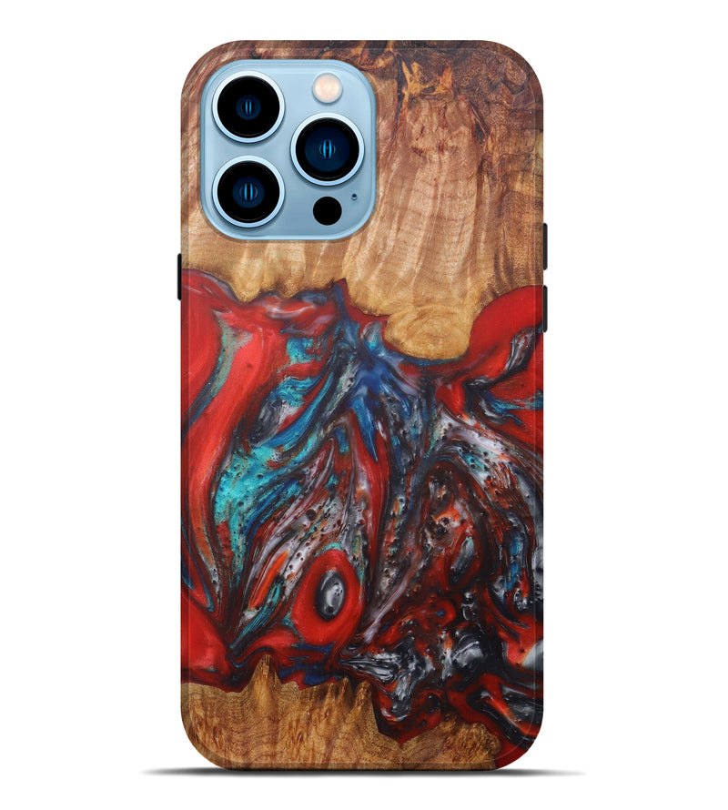 iPhone 14 Pro Max Wood+Resin Live Edge Phone Case - Hesham (Dark Red, 598595)