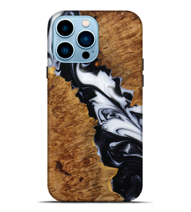 iPhone 14 Pro Max Wood+Resin Live Edge Phone Case - Conor (Black & White, 644026)
