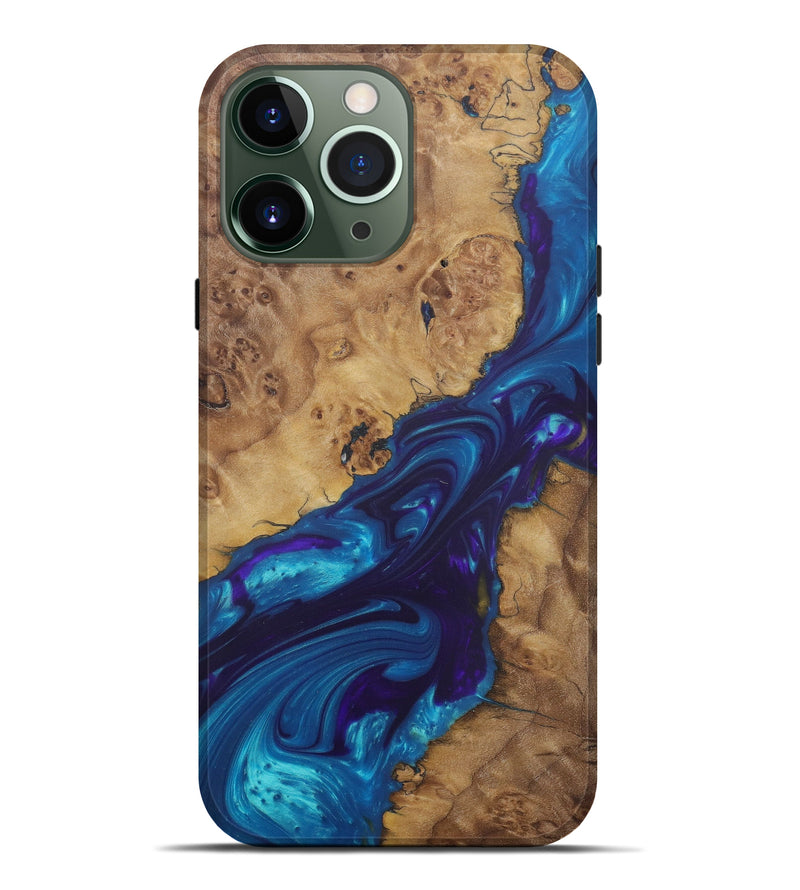 iPhone 13 Pro Max Wood+Resin Live Edge Phone Case - Kiennghiep (Light Blue, 580669)