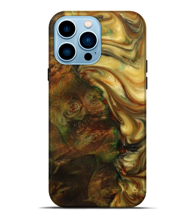 iPhone 14 Pro Max Wood+Resin Live Edge Phone Case - Brock (Green, 641793)