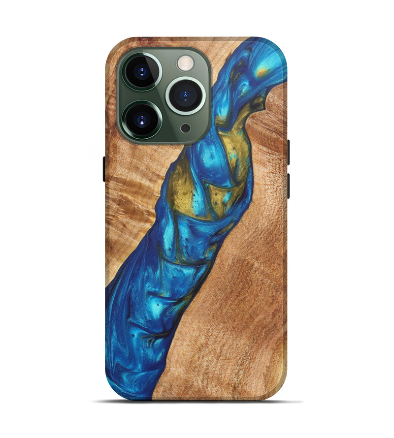 iPhone 13 Pro Wood+Resin Live Edge Phone Case - Bill (Teal & Gold, 629774)