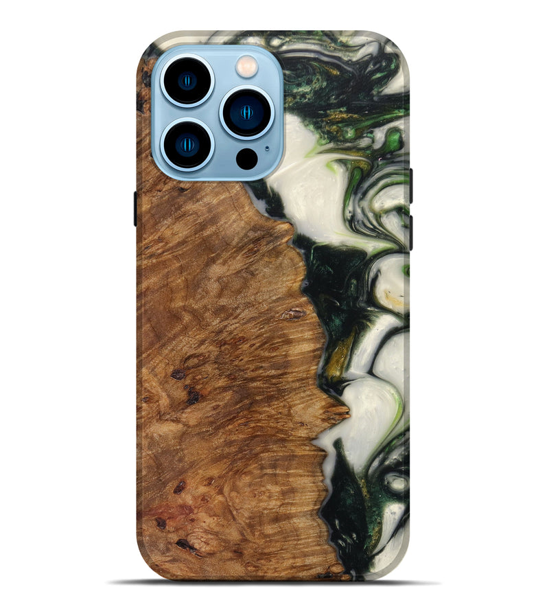 iPhone 14 Pro Max Wood+Resin Live Edge Phone Case - Karol (Dark Green, 614939)
