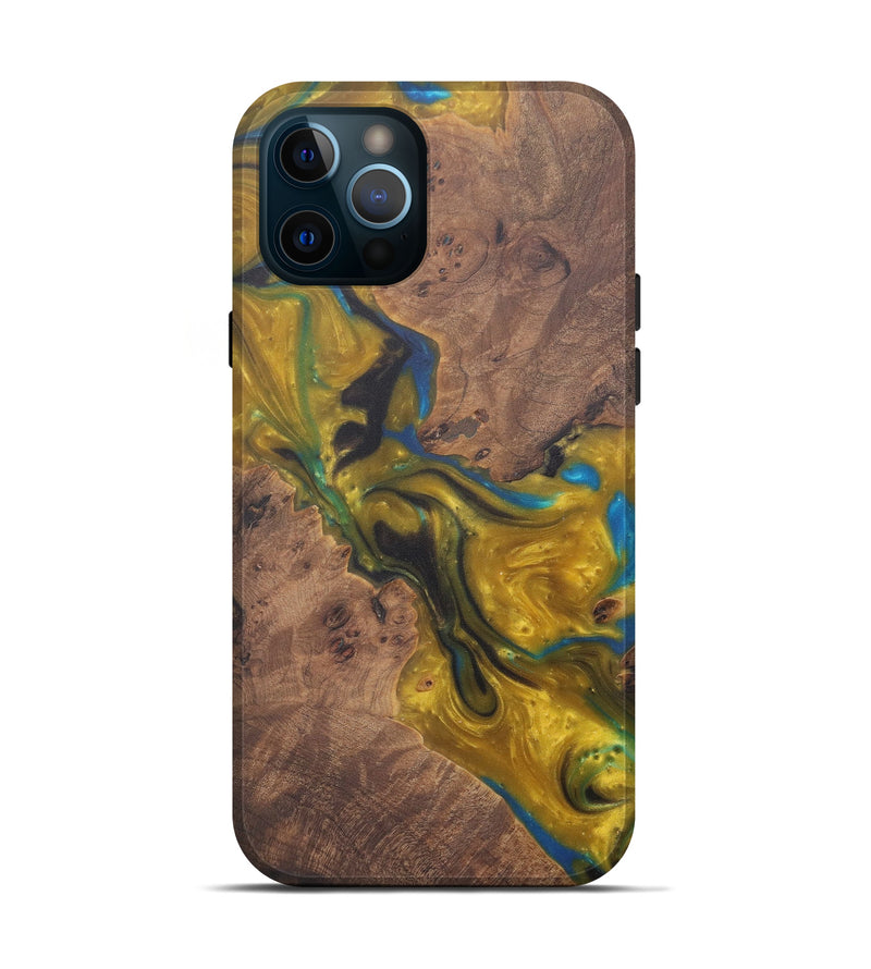 iPhone 12 Pro Wood+Resin Live Edge Phone Case - Demetre (Teal & Gold, 574878)