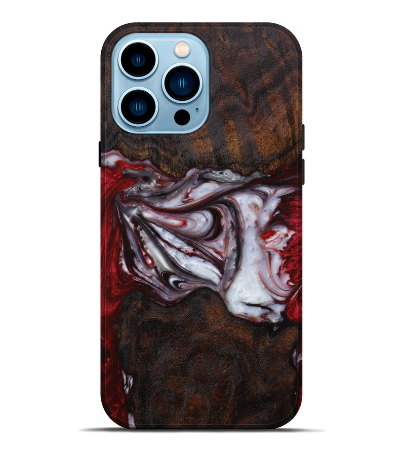 iPhone 14 Pro Max Wood+Resin Live Edge Phone Case - Tennille (Dark Red, 610772)
