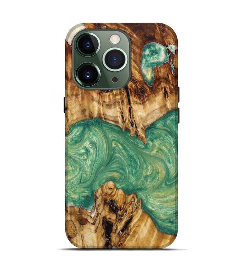 iPhone 13 Pro Wood+Resin Live Edge Phone Case - Mackenzie (Green, 639681)
