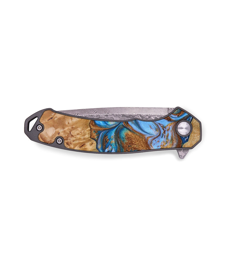 EDC Wood+Resin Pocket Knife - Lowell (Teal & Gold, 644095)