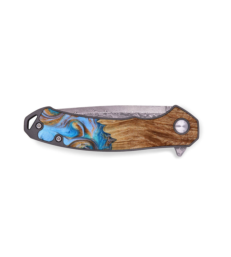 EDC Wood+Resin Pocket Knife - Sara (Teal & Gold, 644101)