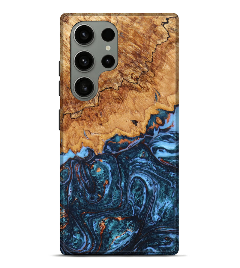 Galaxy S23 Ultra Wood+Resin Live Edge Phone Case - Sherman (Teal & Gold, 626095)