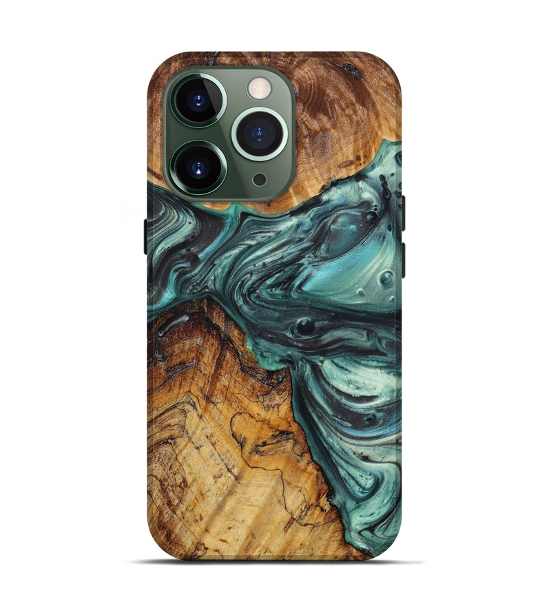 iPhone 13 Pro Wood+Resin Live Edge Phone Case - Bridget (Green, 636007)