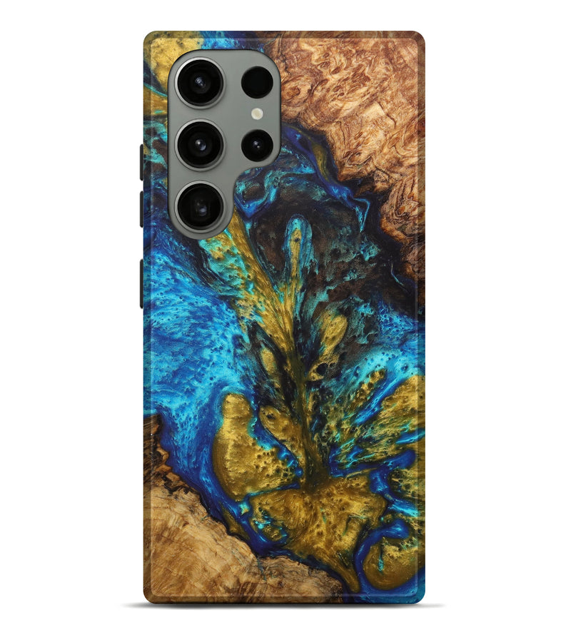 Galaxy S23 Ultra Wood+Resin Live Edge Phone Case - Dessie (Teal & Gold, 625366)
