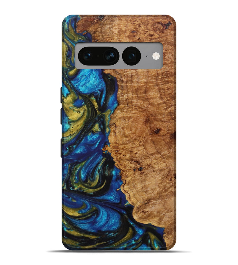 Pixel 7 Pro Wood+Resin Live Edge Phone Case - Lawrence (Teal & Gold, 637180)