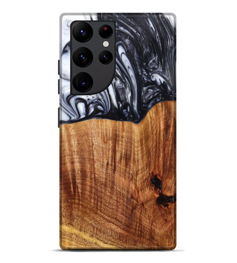 Galaxy S22 Ultra Wood+Resin Live Edge Phone Case - Laquan (Black & White, 633087)