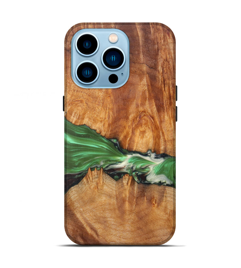 iPhone 14 Pro Wood+Resin Live Edge Phone Case - Carolin (Dark Green, 608594)
