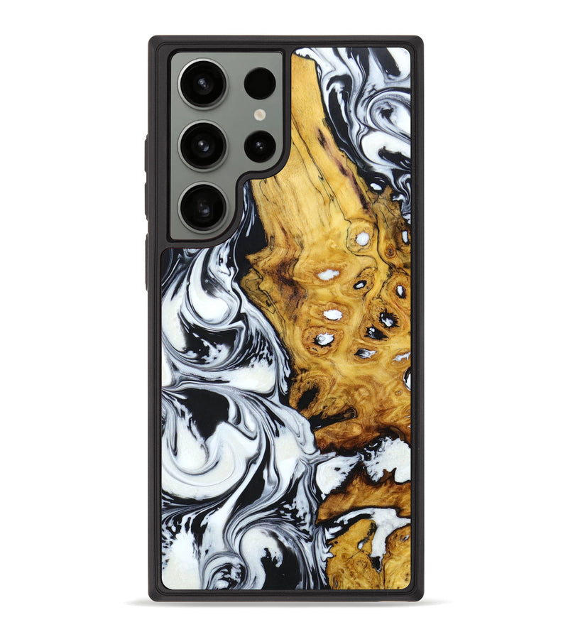 Galaxy S23 Ultra Wood+Resin Phone Case - Brad (Black & White, 639385)