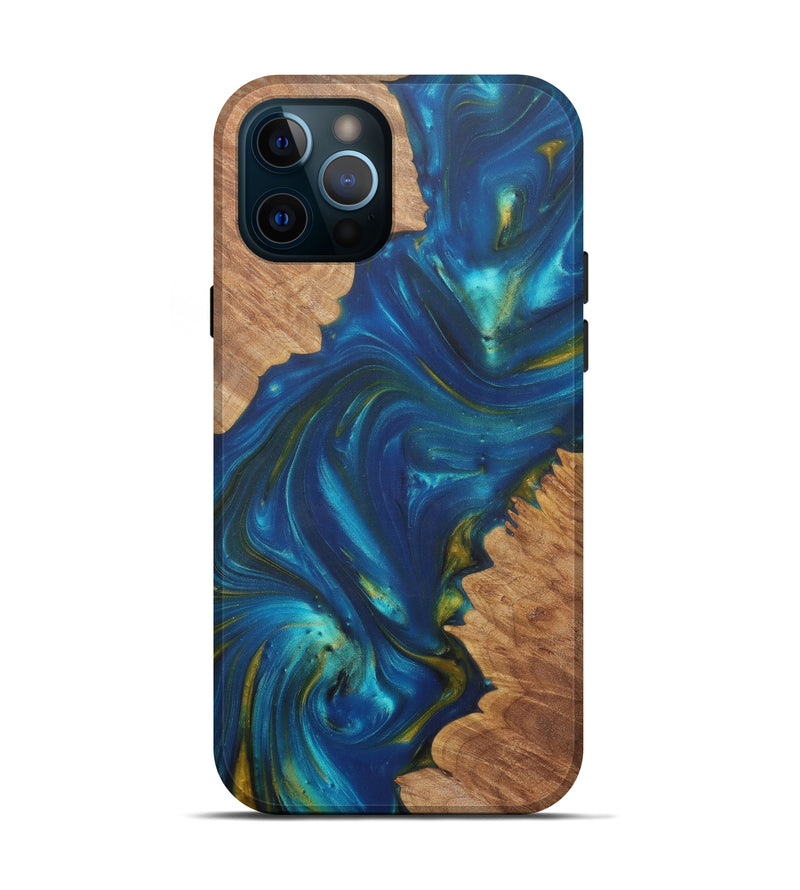 iPhone 12 Pro Wood+Resin Live Edge Phone Case - Dannye (Teal & Gold, 576743)