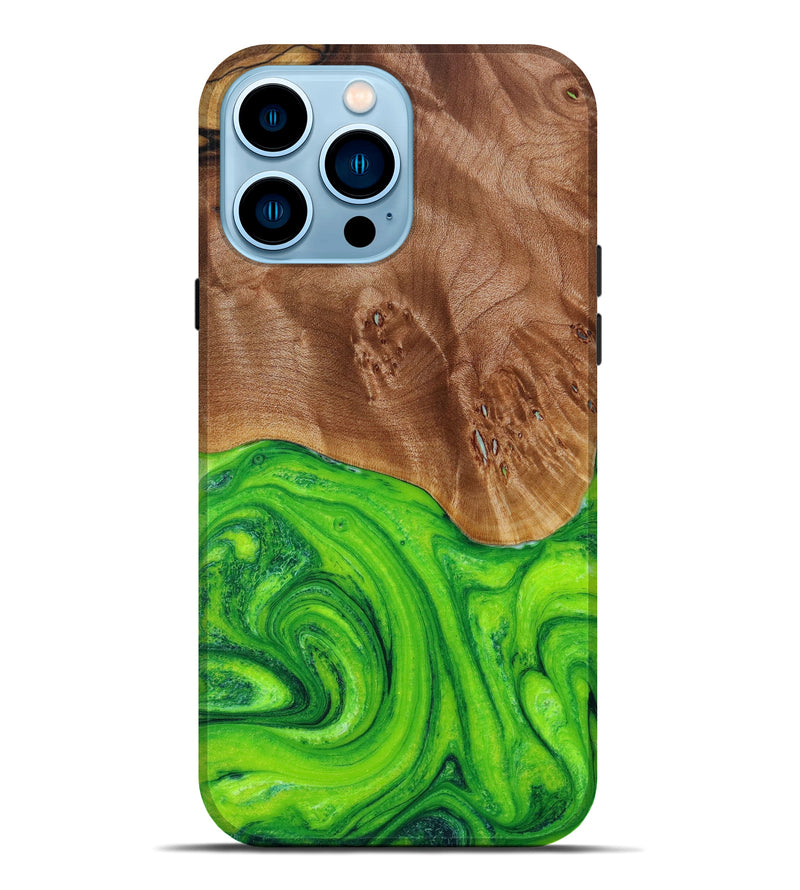iPhone 14 Pro Max Wood+Resin Live Edge Phone Case - Savannah (Green, 642475)