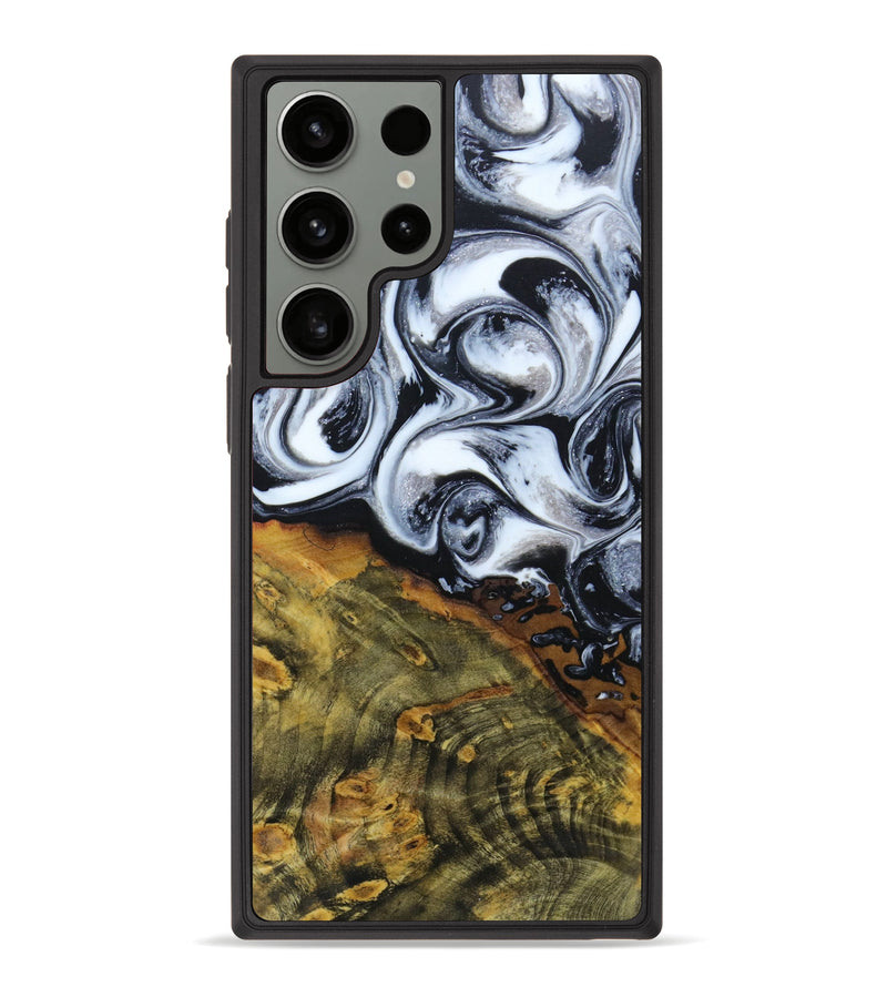 Galaxy S23 Ultra Wood+Resin Phone Case - Teena (Black & White, 622693)