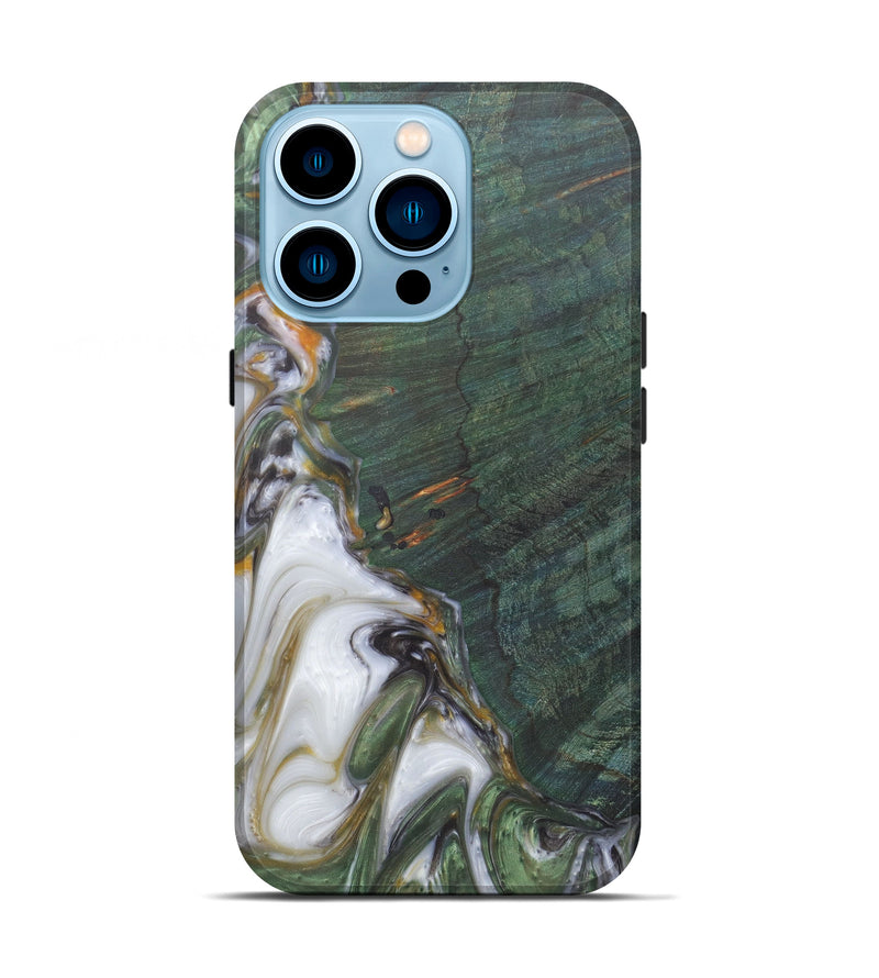 iPhone 14 Pro Wood+Resin Live Edge Phone Case - Madlin (Dark Green, 594882)
