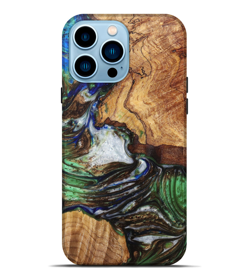 iPhone 14 Pro Max Wood+Resin Live Edge Phone Case - Aleena (Dark Green, 616912)