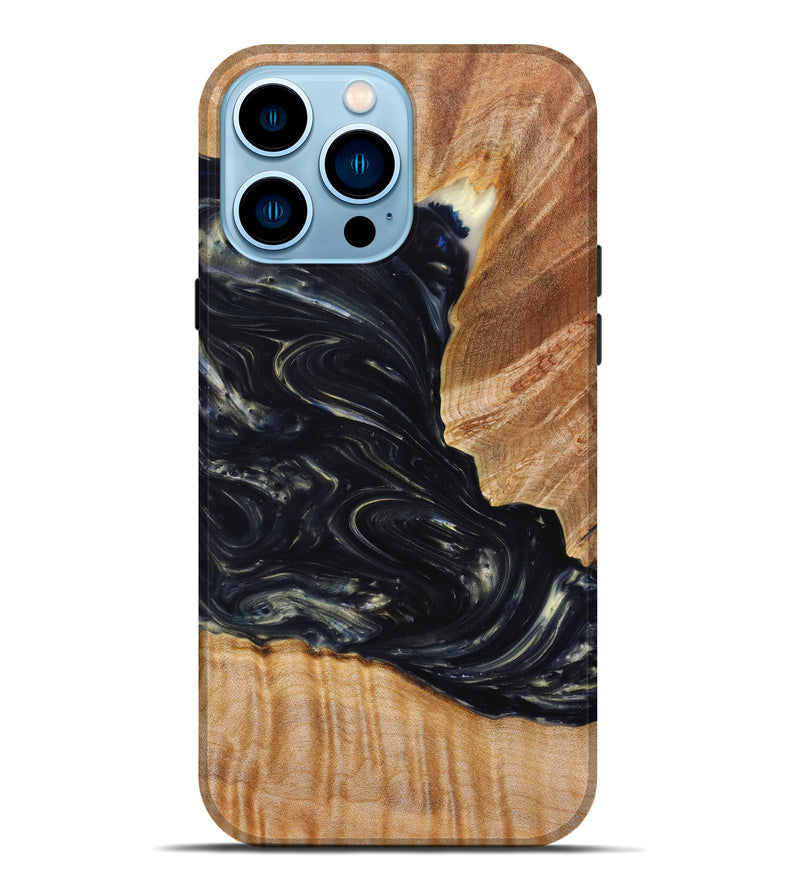 iPhone 14 Pro Max Wood+Resin Live Edge Phone Case - Audrina (Black & White, 630252)