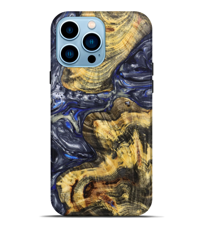 iPhone 14 Pro Max Wood+Resin Live Edge Phone Case - Travis (Blue, 635147)