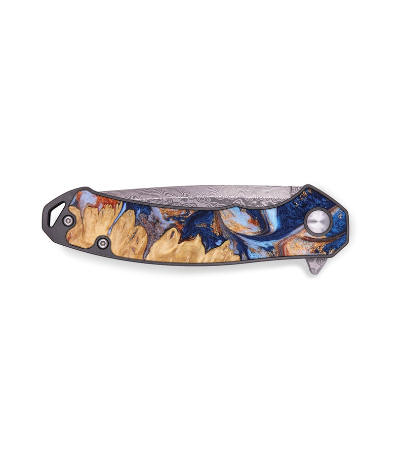 EDC Wood+Resin Pocket Knife - Lindsey (Teal & Gold, 639980)