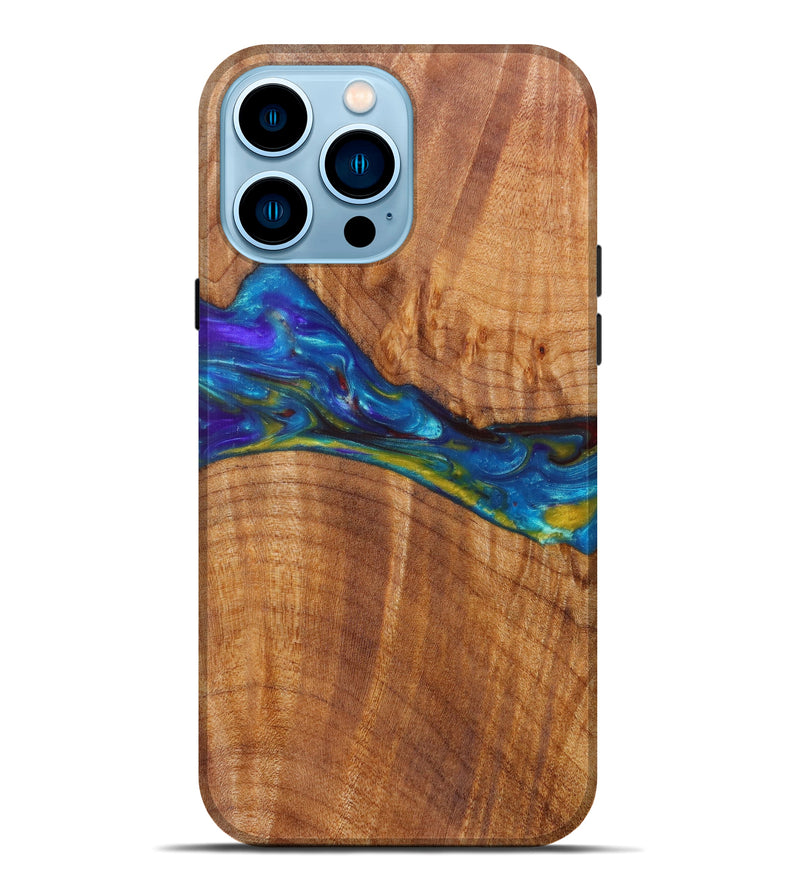 iPhone 14 Pro Max Wood+Resin Live Edge Phone Case - Caryn (Light Blue, 611136)