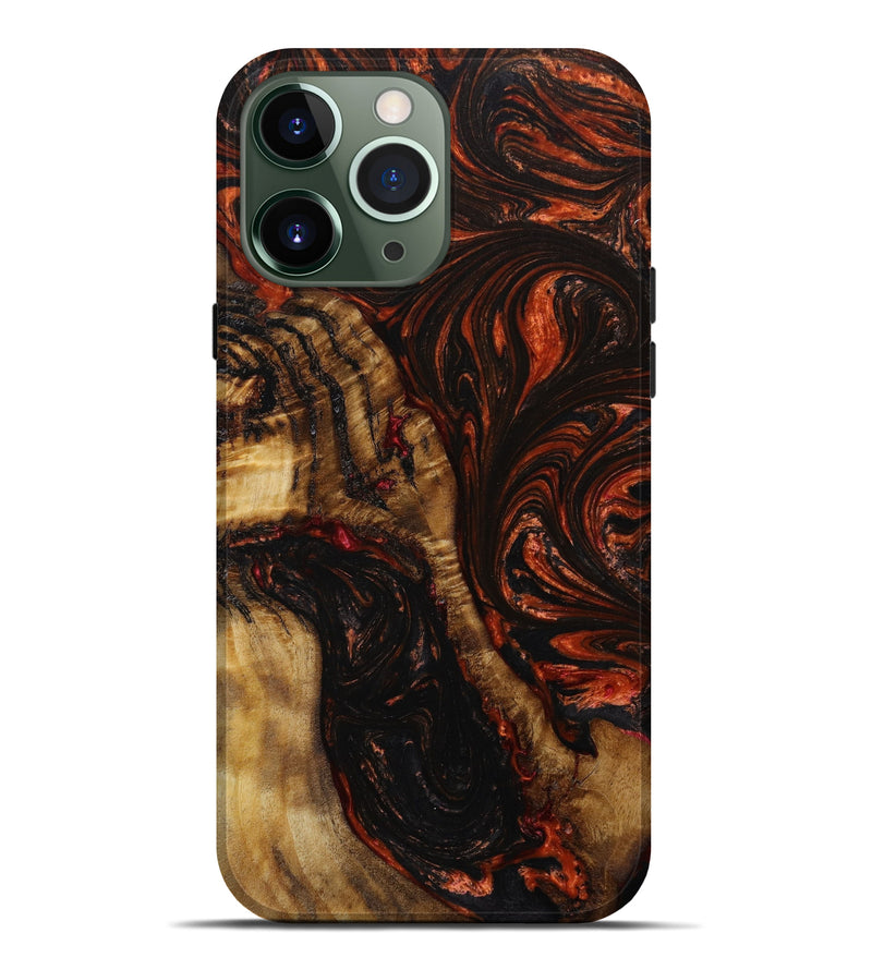 iPhone 13 Pro Max Wood+Resin Live Edge Phone Case - Kaylin (Red, 644996)