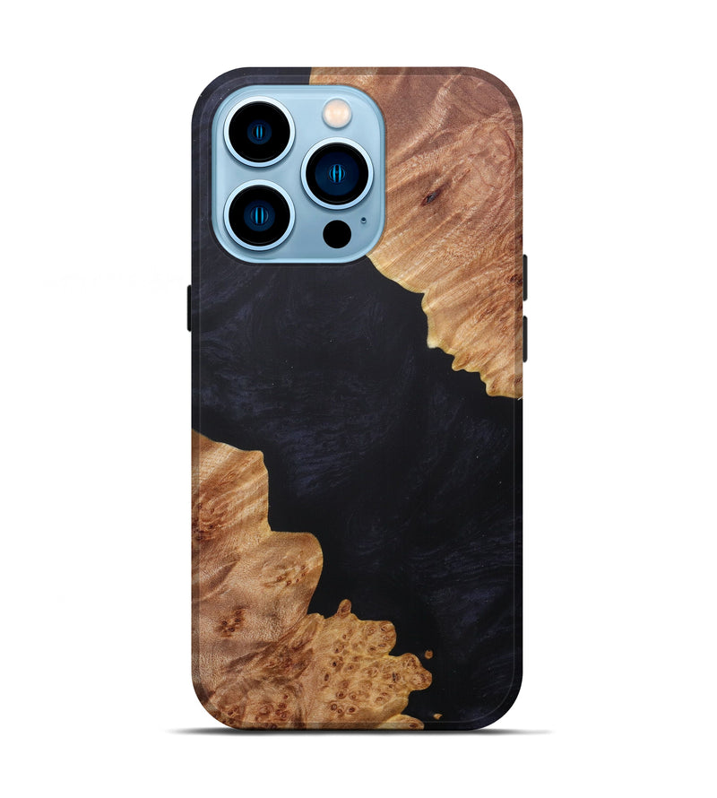 iPhone 14 Pro Wood+Resin Live Edge Phone Case - Mustapha (Pure Black, 600537)