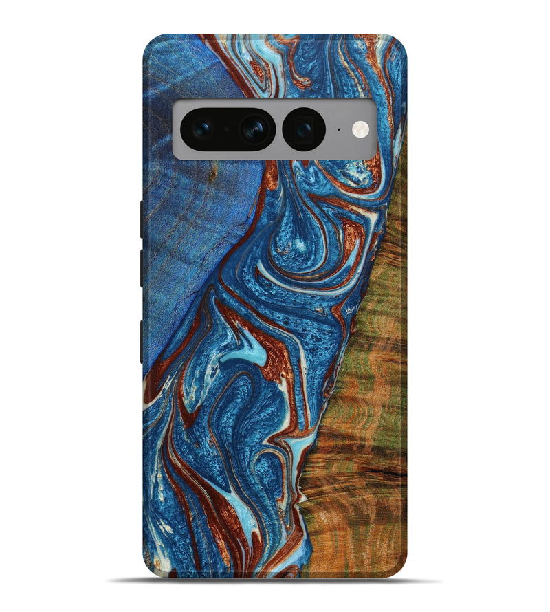 Pixel 7 Pro Wood+Resin Live Edge Phone Case - Anastasia (Teal & Gold, 647811)