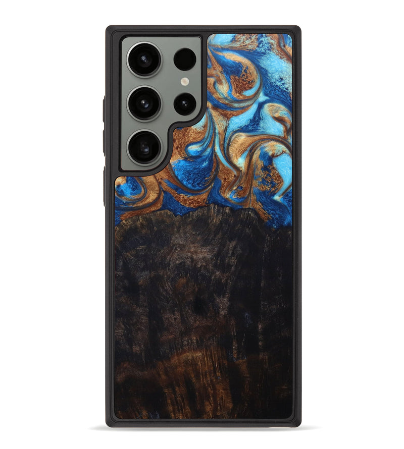 Galaxy S23 Ultra Wood+Resin Phone Case - Braylon (Teal & Gold, 632674)