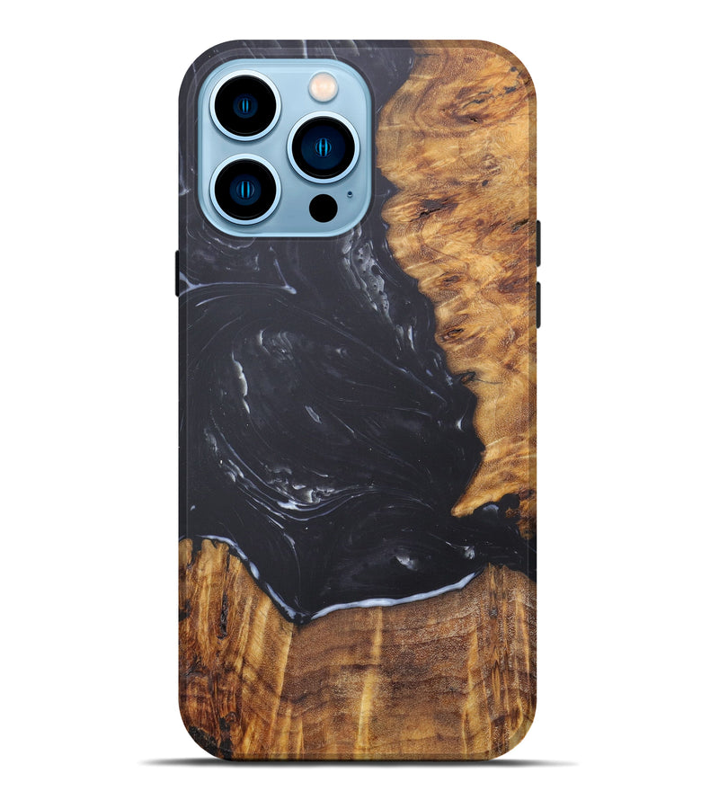 iPhone 14 Pro Max Wood+Resin Live Edge Phone Case - Didi (Pure Black, 606849)