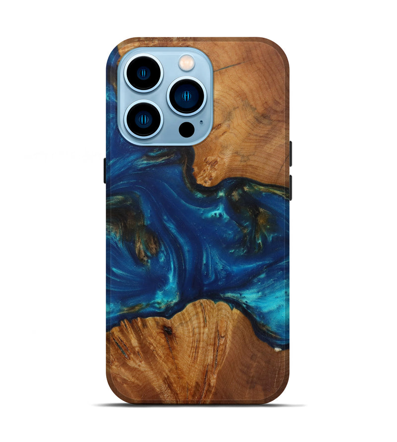 iPhone 14 Pro Wood+Resin Live Edge Phone Case - Golda (Teal & Gold, 587776)