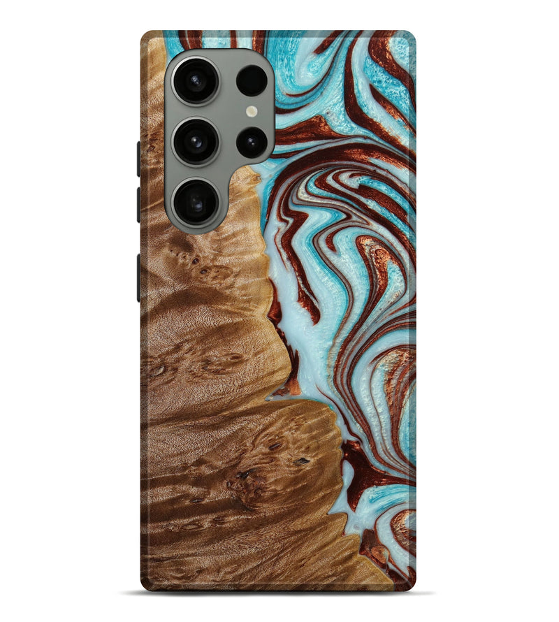 Galaxy S23 Ultra Wood+Resin Live Edge Phone Case - Weston (Teal & Gold, 648569)