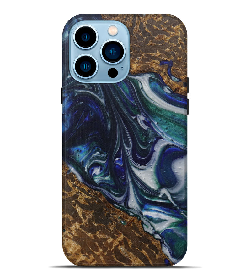 iPhone 14 Pro Max Wood+Resin Live Edge Phone Case - Kala (Dark Blue, 593317)